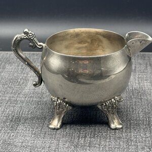 Vtg Creamer Silver-Plated Footed Hong Kong 2.9" Rococo Floral Feet Scroll Handle